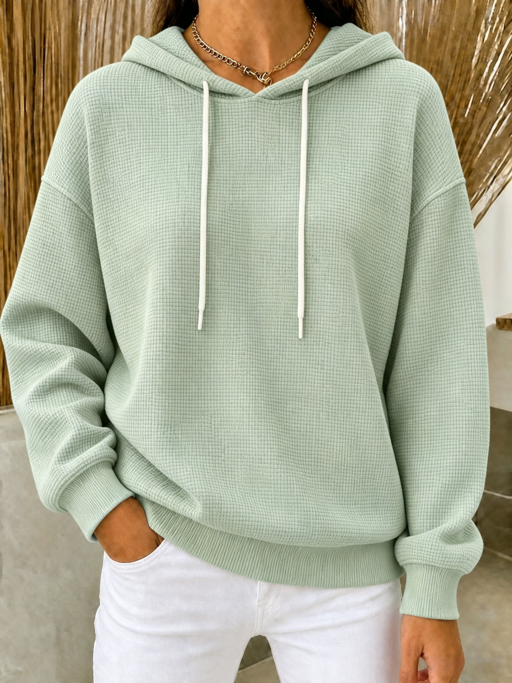 CLEARANCE SALE🔥Women's Waffle Knit Drawstring Hoodie