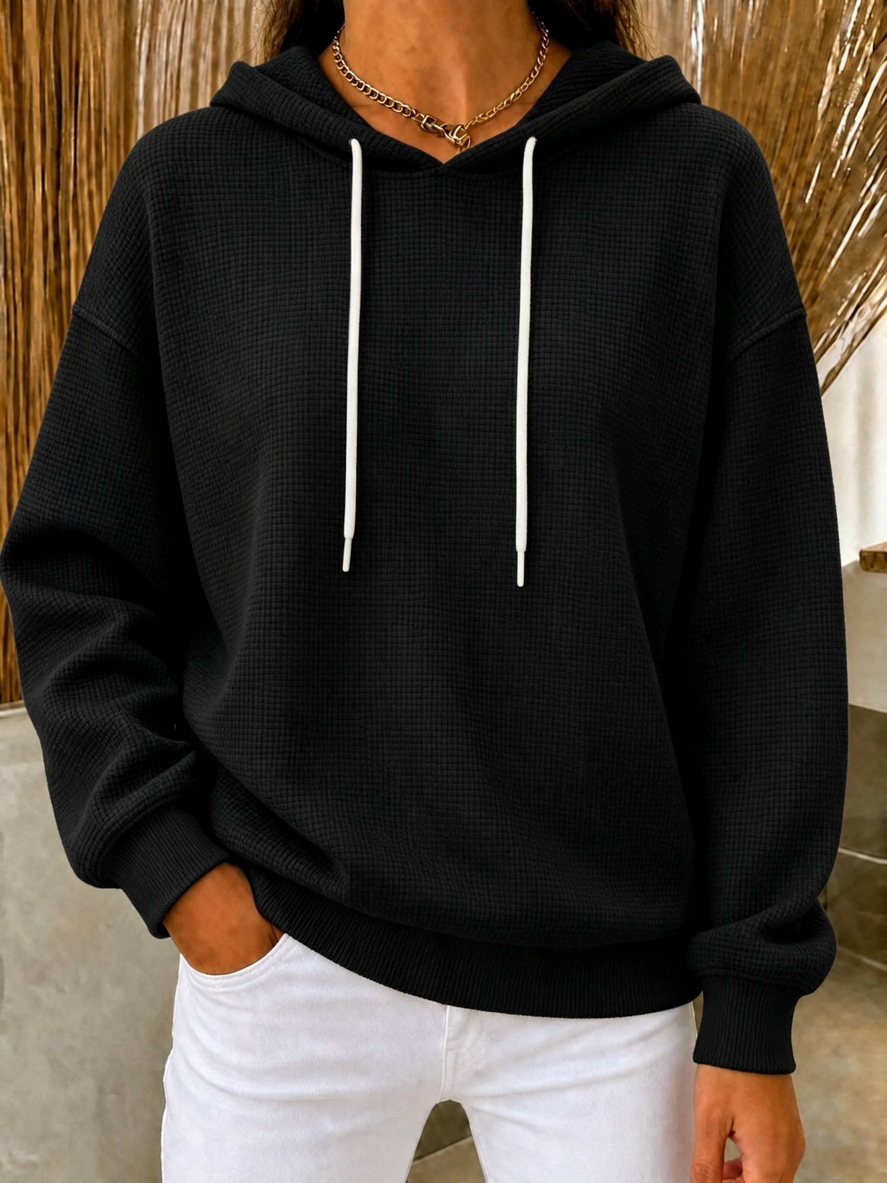 CLEARANCE SALE🔥Women's Waffle Knit Drawstring Hoodie