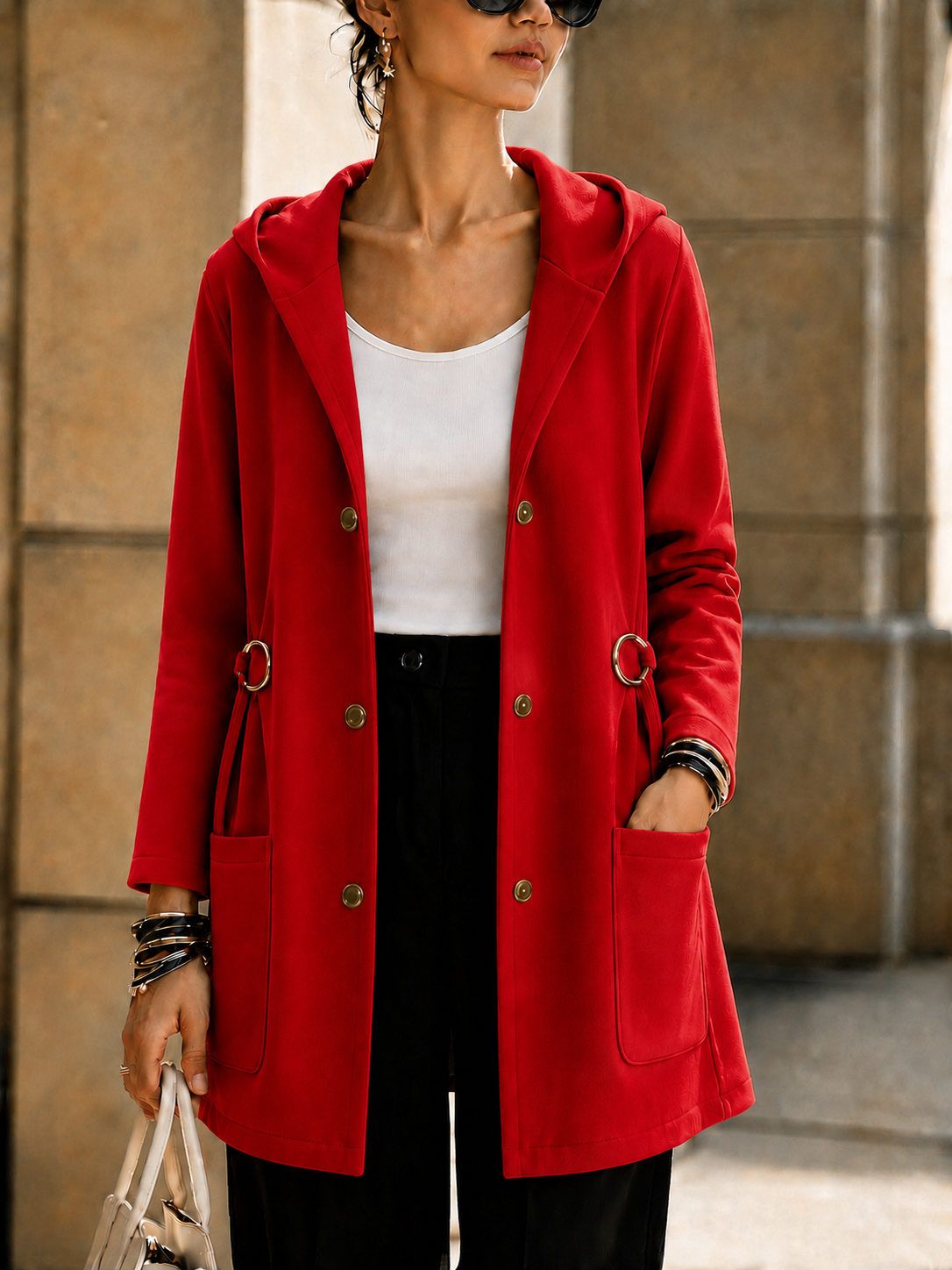 NEW🔥 Women’s Hooded Longline Jacket with Side Ring Detail