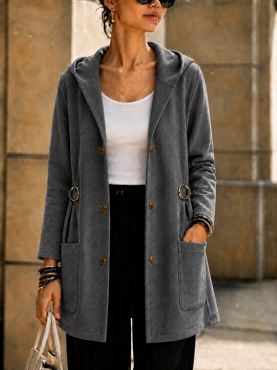 NEW🔥 Women’s Hooded Longline Jacket with Side Ring Detail