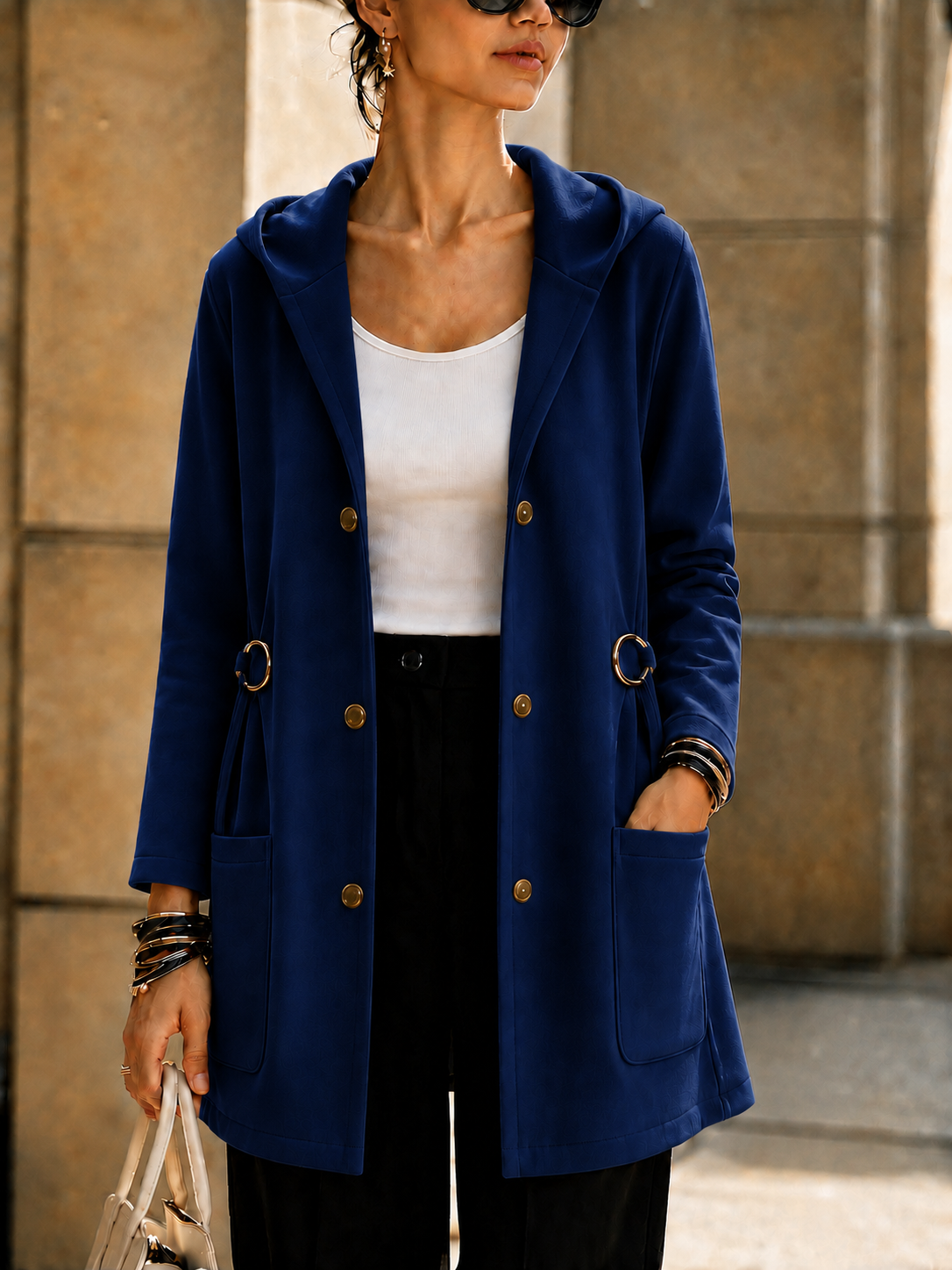 NEW🔥 Women’s Hooded Longline Jacket with Side Ring Detail