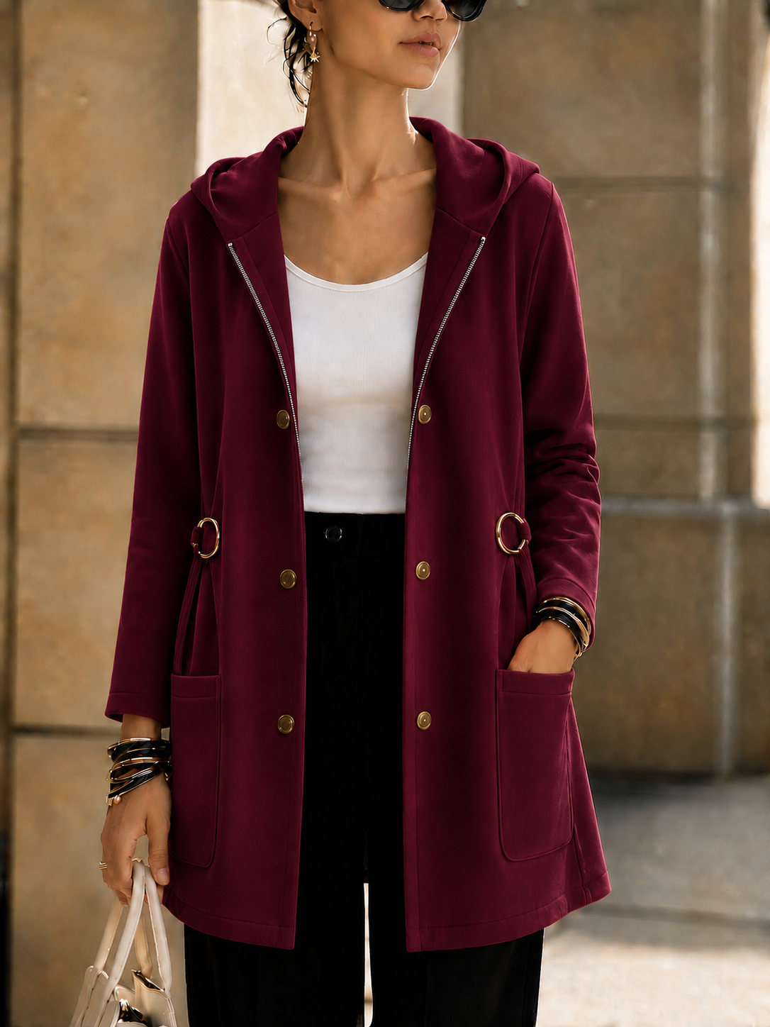 NEW🔥 Women’s Hooded Longline Jacket with Side Ring Detail