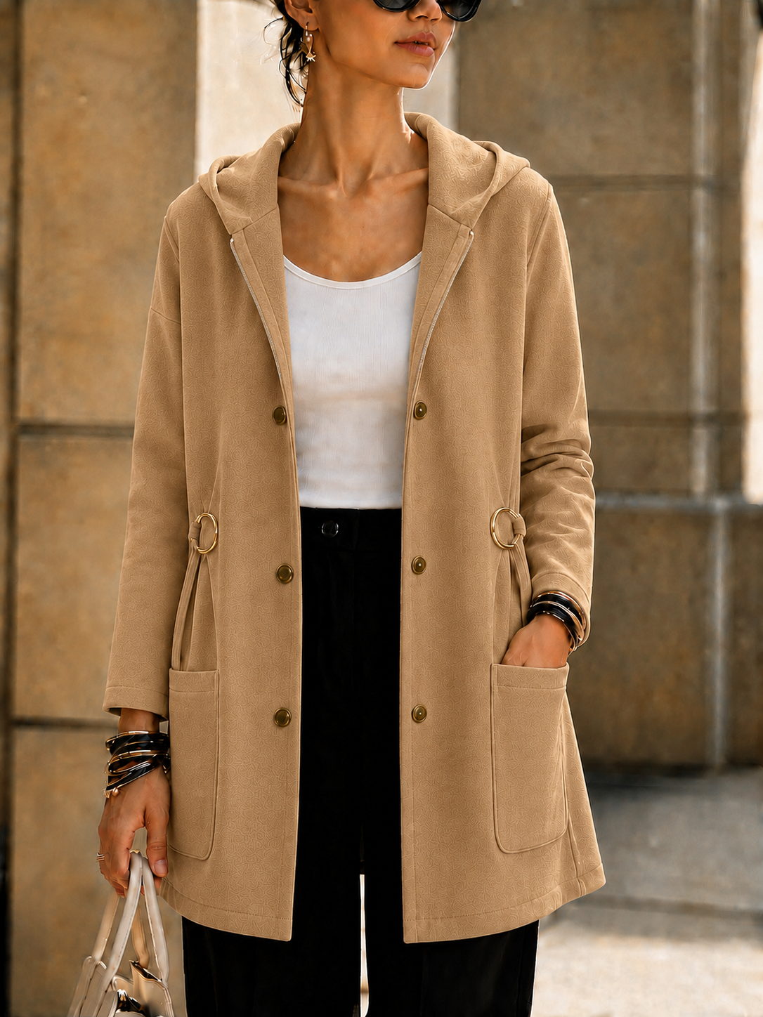 NEW🔥 Women’s Hooded Longline Jacket with Side Ring Detail