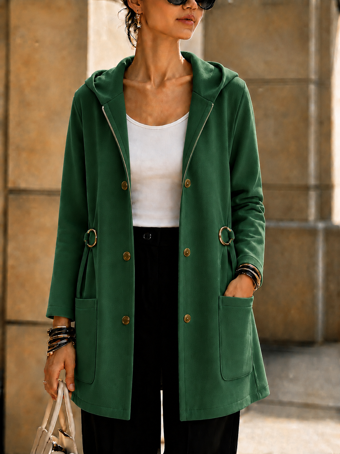 NEW🔥 Women’s Hooded Longline Jacket with Side Ring Detail
