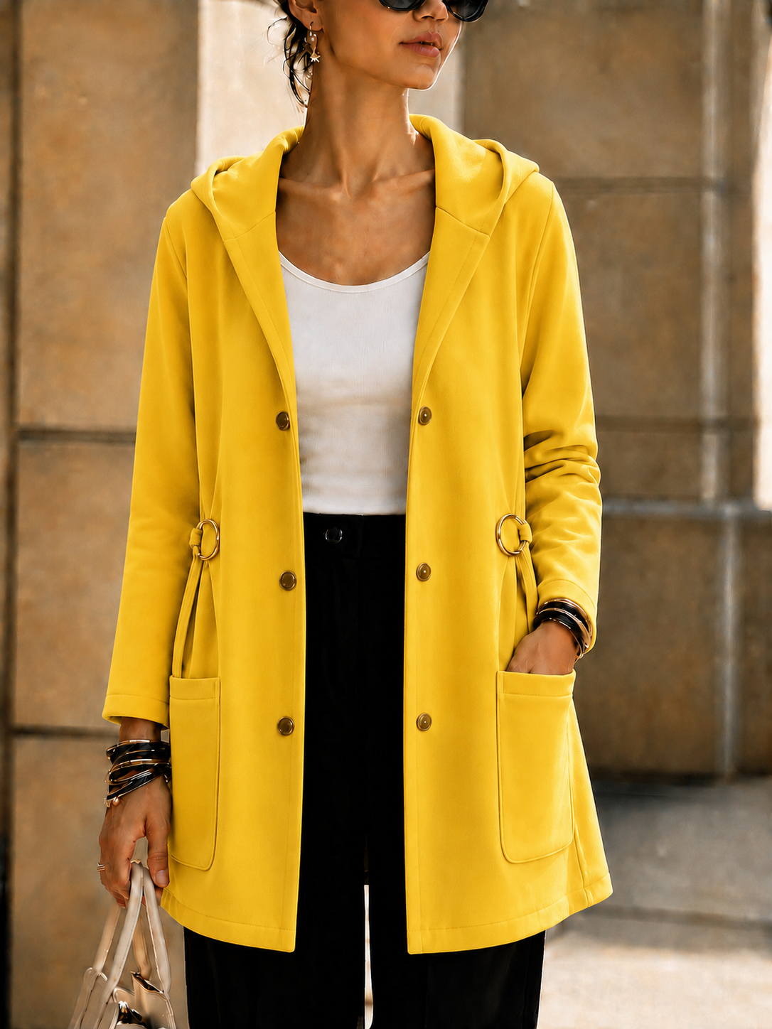 NEW🔥 Women’s Hooded Longline Jacket with Side Ring Detail