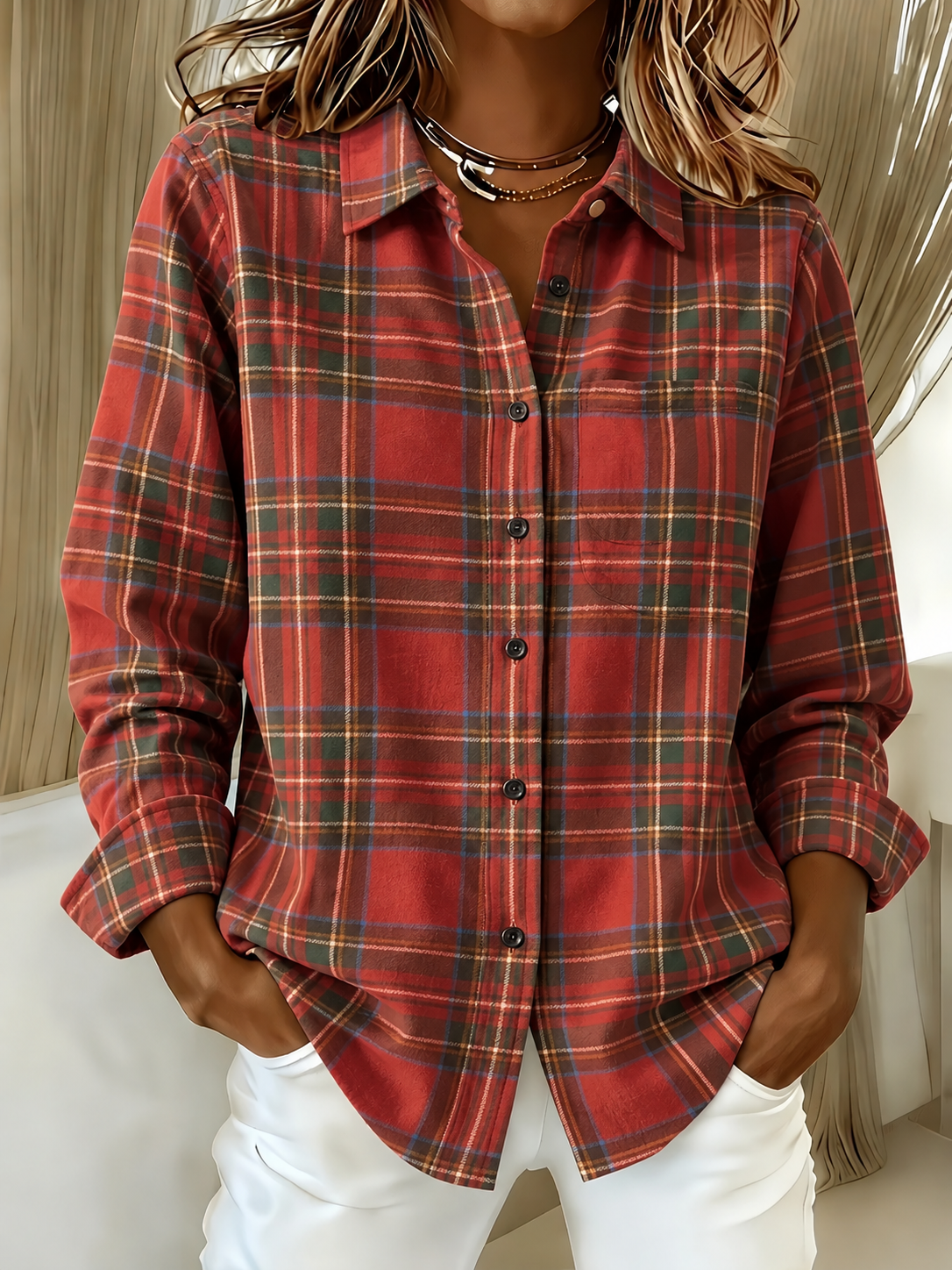 CHRISTMAS SALE🎄Women's Relaxed Fit Scotch Plaid Flannel Shirt