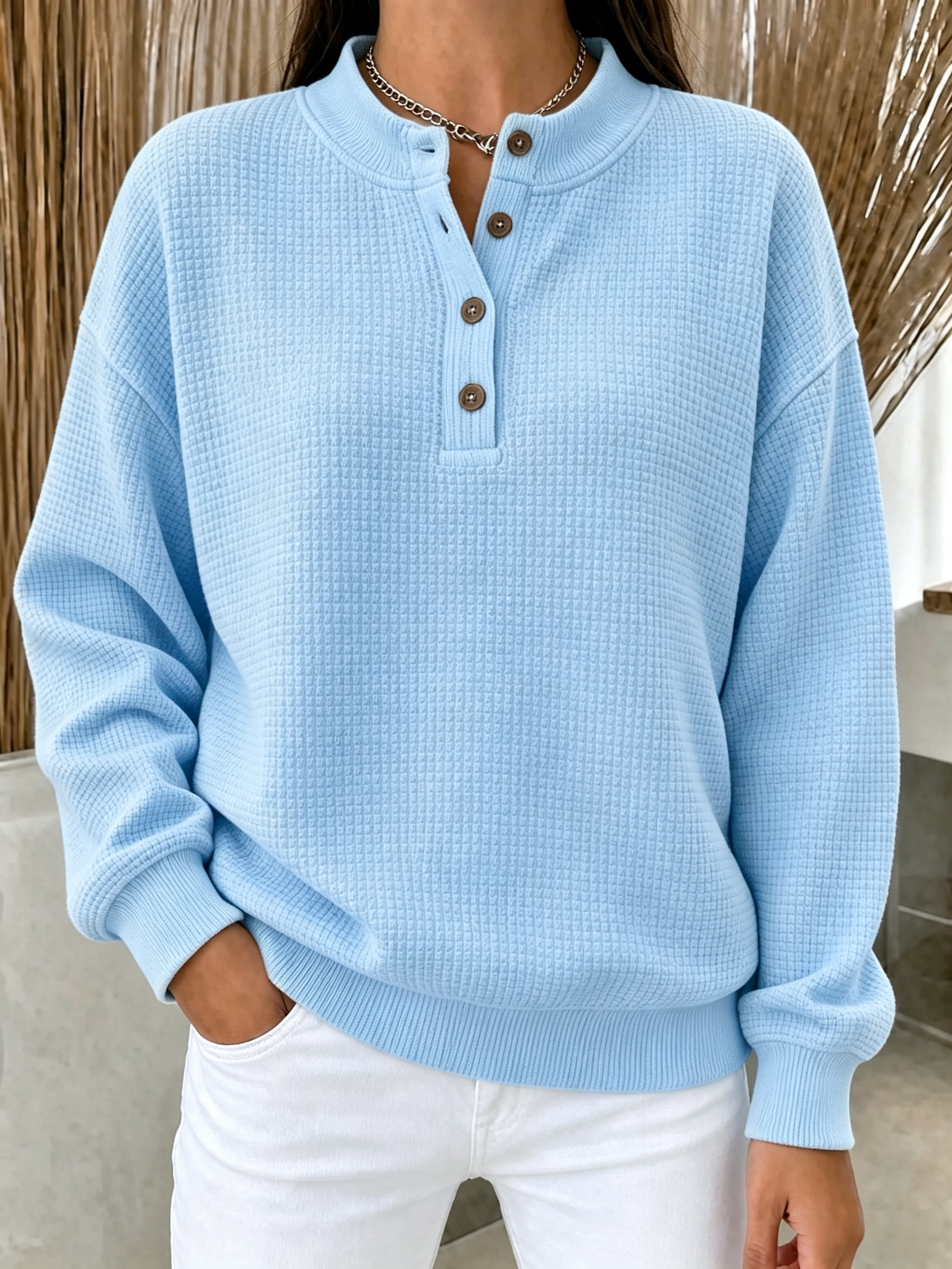 [Copy]New Arrival🔥 Women’s Waffle Knit Button Neck Pullover