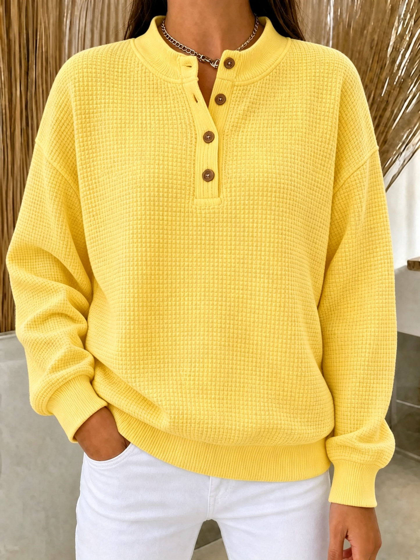 [Copy]New Arrival🔥 Women’s Waffle Knit Button Neck Pullover