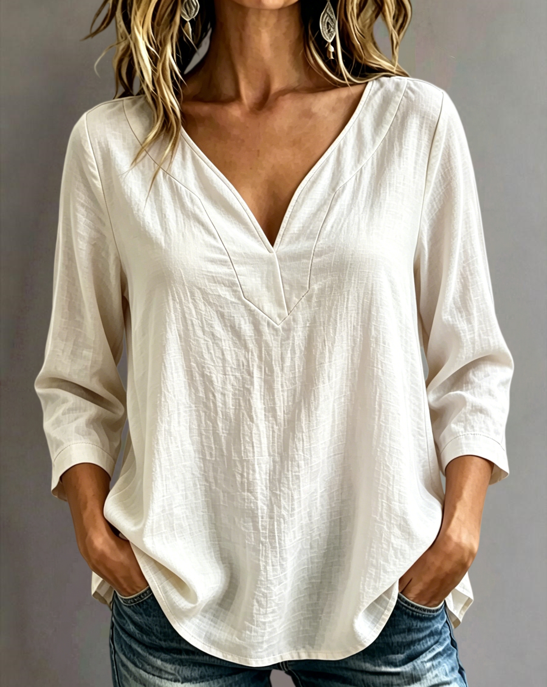 New Arrival 🔥 Women's Casual Cotton-Linen V-Neck Blouse