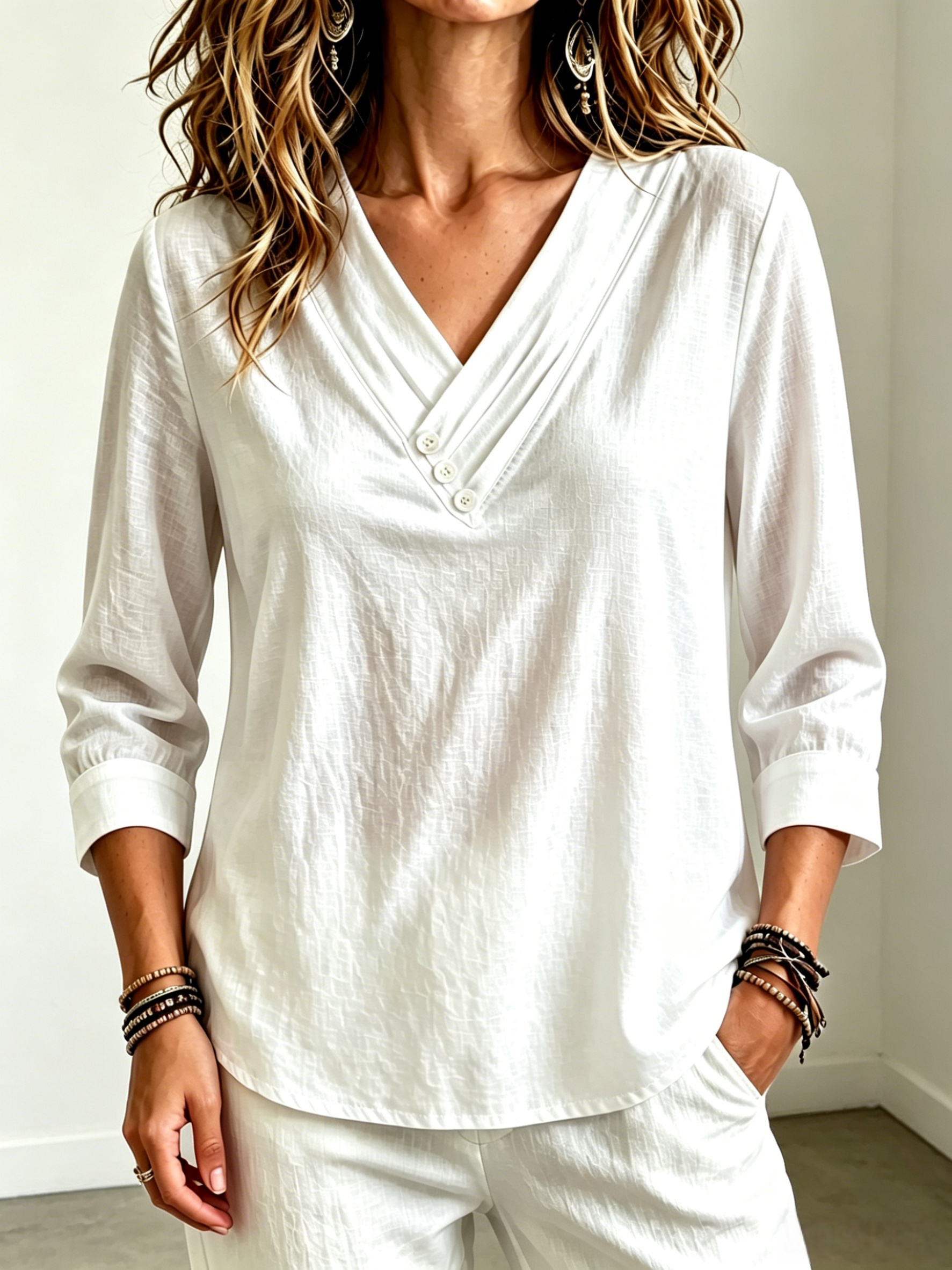 🔥CLEARANCE SALE🔥Women's Casual V-Neck Cotton-Linen Top