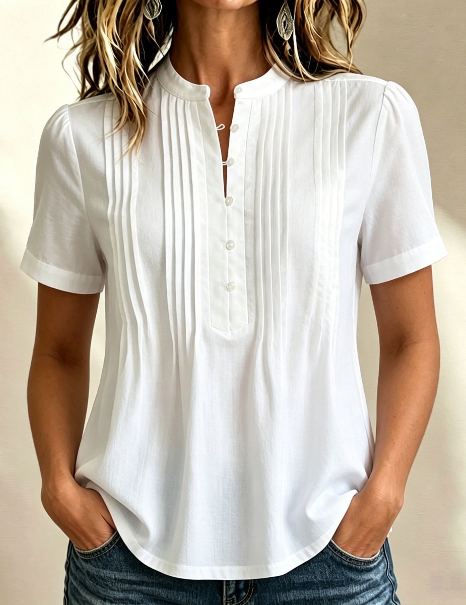 🔥CLEARANCE SALE🔥Women’s Cotton Blend Pleated Stand-Collar Blouse