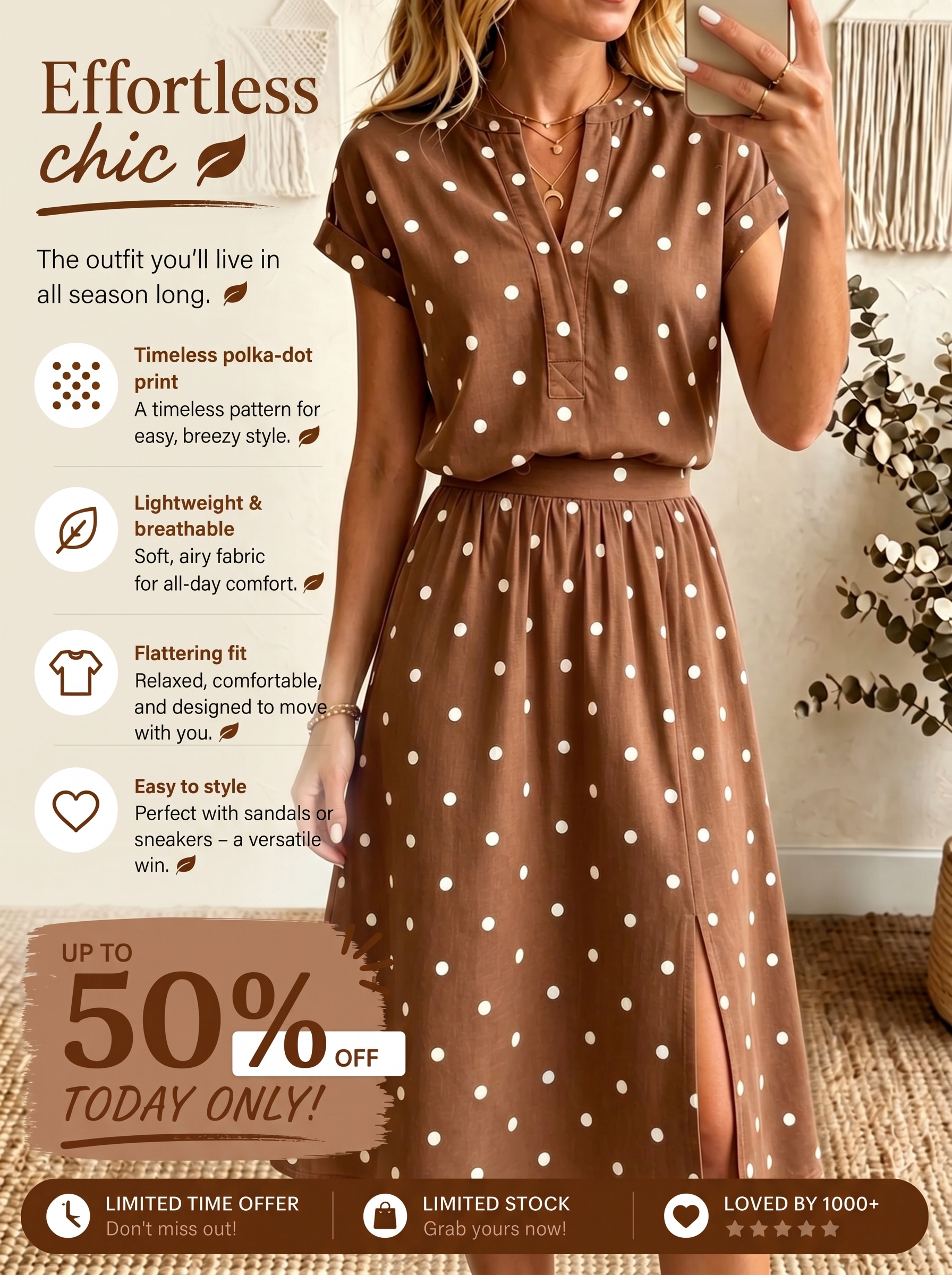 Today 50% off🔥Women’s Cotton Linen Polka Dot Short-Sleeve Dress Set