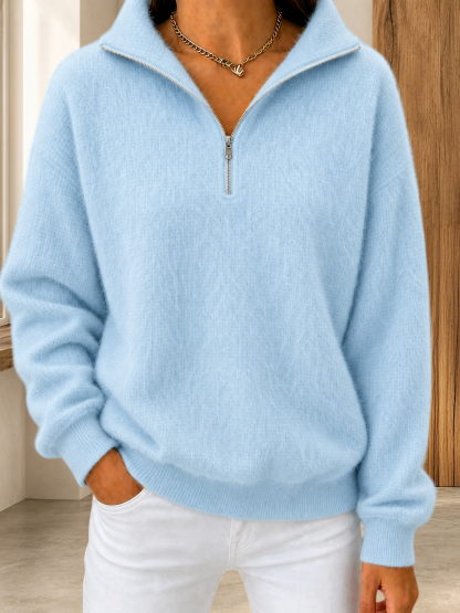 CLEARANCE SALE🔥Women's Fuzzy-Texture Half-Zip Wool Sweater