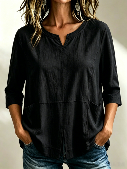 🔥CLEARANCE SALE🔥Women's Textured Cotton-Linen V-Neck Top