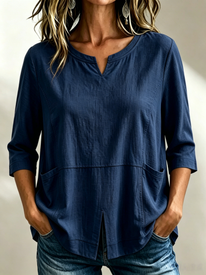 🔥CLEARANCE SALE🔥Women's Textured Cotton-Linen V-Neck Top