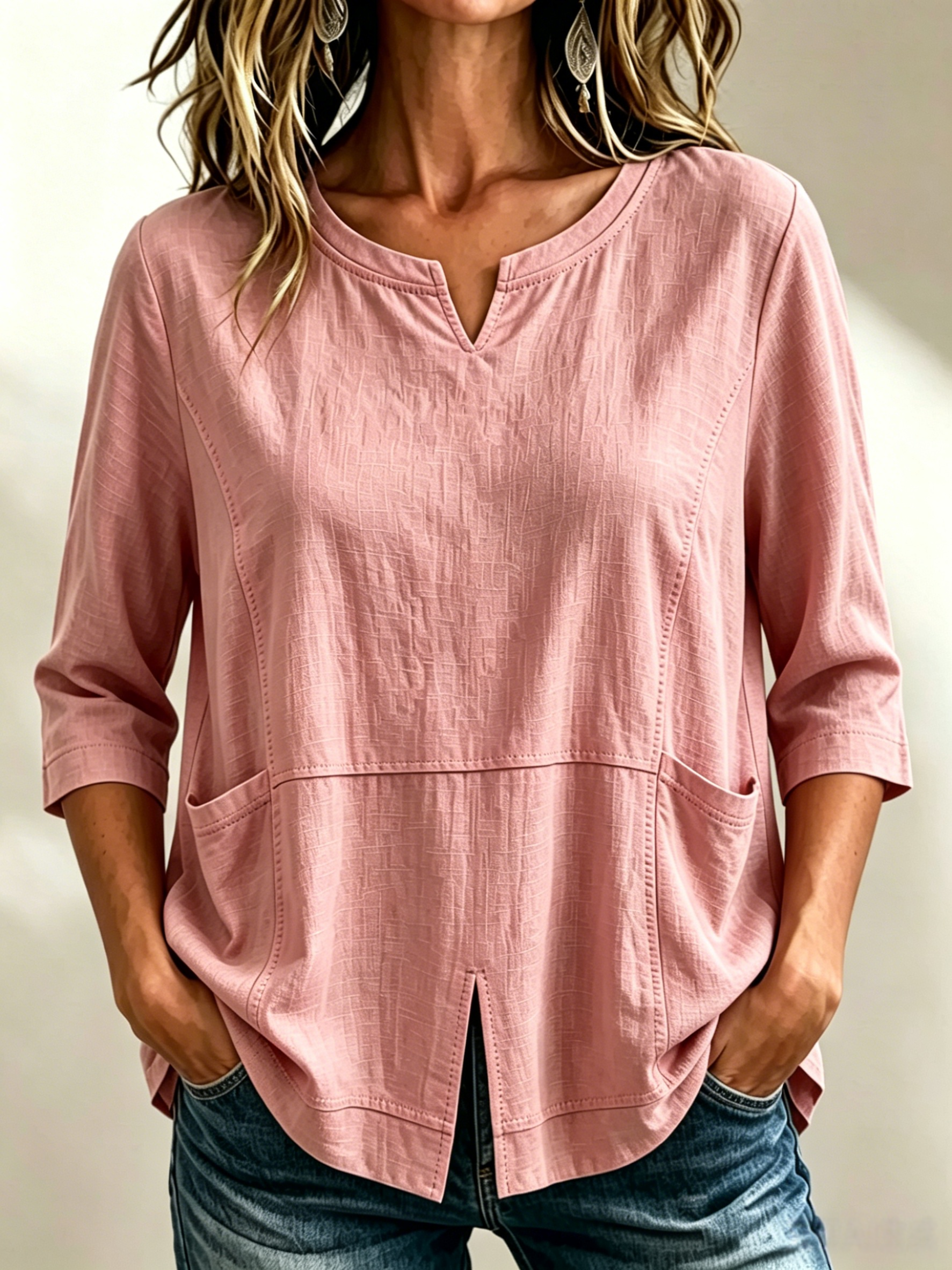 🔥CLEARANCE SALE🔥Women's Textured Cotton-Linen V-Neck Top