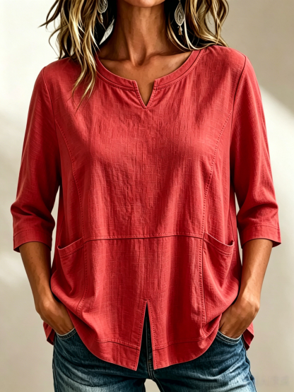 🔥CLEARANCE SALE🔥Women's Textured Cotton-Linen V-Neck Top