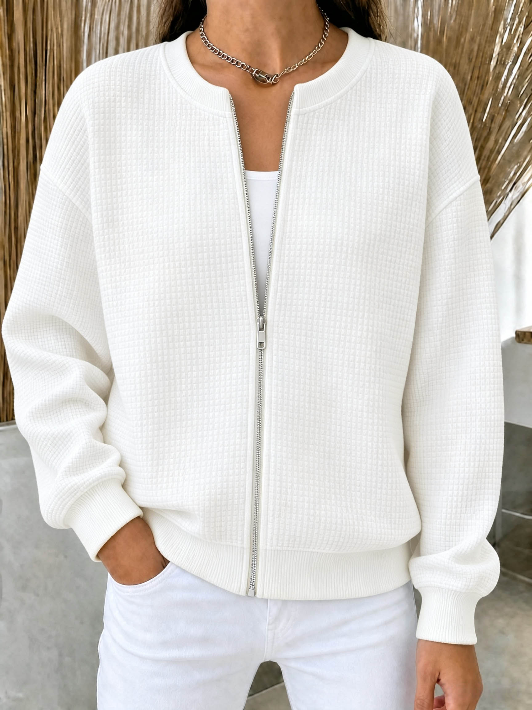 🔥CLEARANCE SALE🔥Women’s Waffle Knit Zip-Up Crewneck Jacket