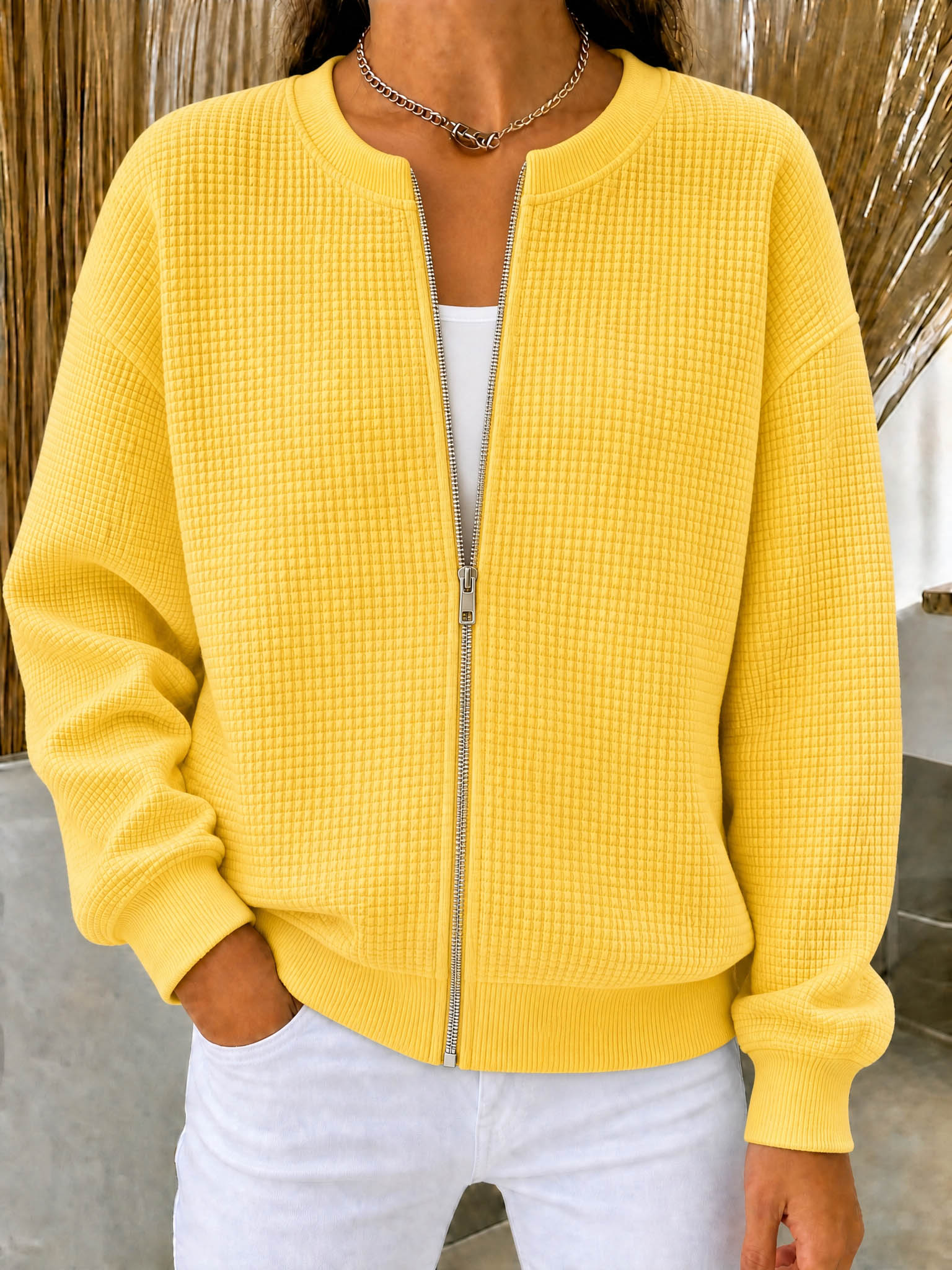 🔥CLEARANCE SALE🔥Women’s Waffle Knit Zip-Up Crewneck Jacket
