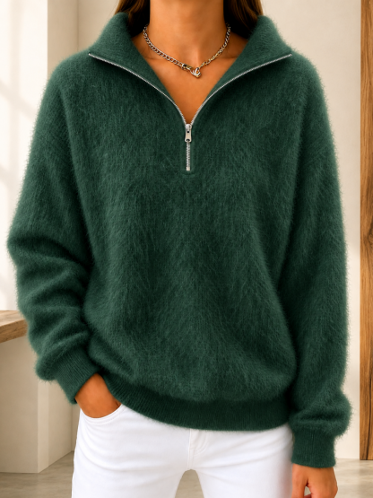 CLEARANCE SALE🔥Women's Fuzzy-Texture Half-Zip Wool Sweater