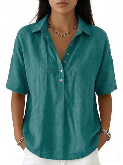 Clearance Sale🔥Women's Classic Linen Shirt Collar Short Sleeve Shirt