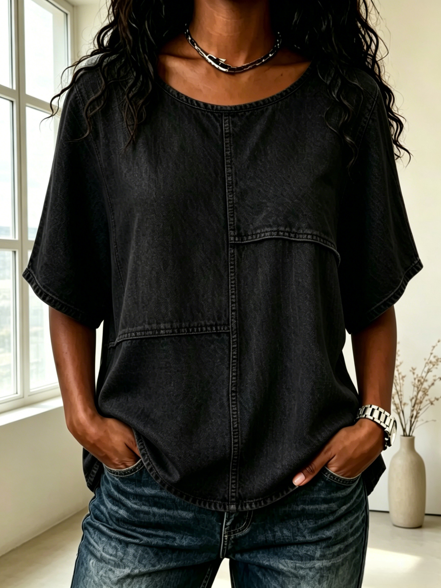 🔥New Arrival 🔥 Women’s Denim Checkerboard Square-Neck Top