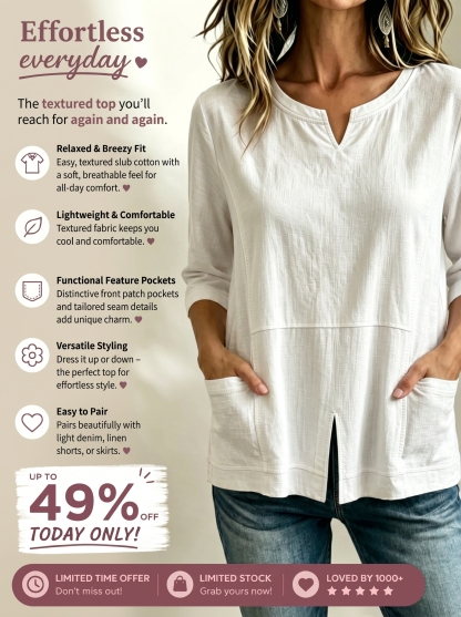 🔥CLEARANCE SALE🔥Women's Textured Cotton-Linen V-Neck Top