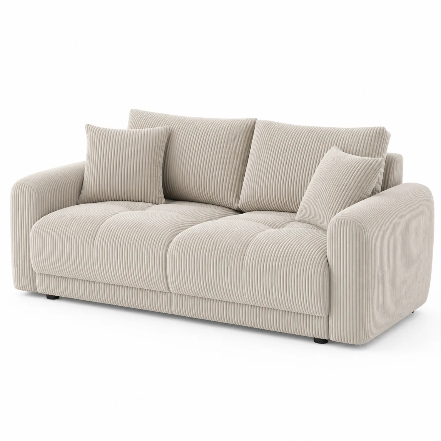 Sofa trzyosobowa sztruksowa beżowa z poduszkami