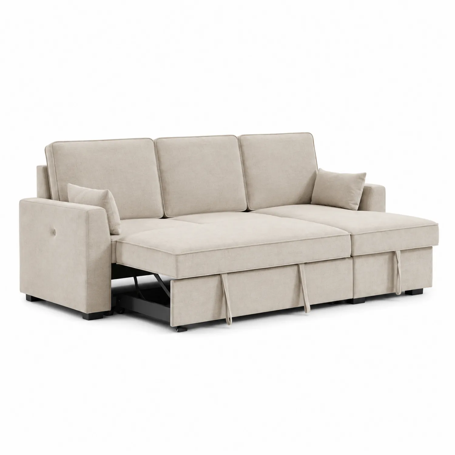 Sofa rozkładana beżowa z poliestru i drewna sosnowego 200x90x85 cm