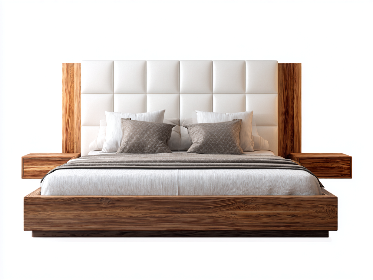 Camas dobles cama doble madera con cabecero tapizado 200x180x110 cm - blanco-natural - diseño moderno-Zitaostudio
