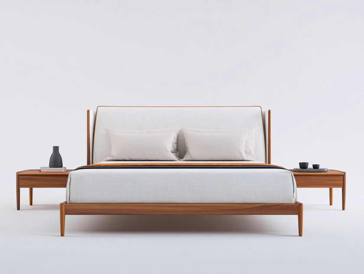 Camas dobles madera tapizado tela con cabecero 200x160x100 cm - marrón-beige - diseño moderno para dormitorio-Zitaostudio