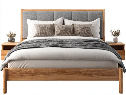 Camas dobles cama doble madera con cabecero tapizado 200x160x105 cm - gris-natural - diseño moderno-Zitaostudio