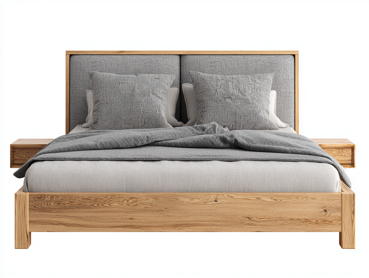 Camas dobles madera 200x160x100 cm natural-gris dormitorio moderno almacenamiento-Zitaostudio