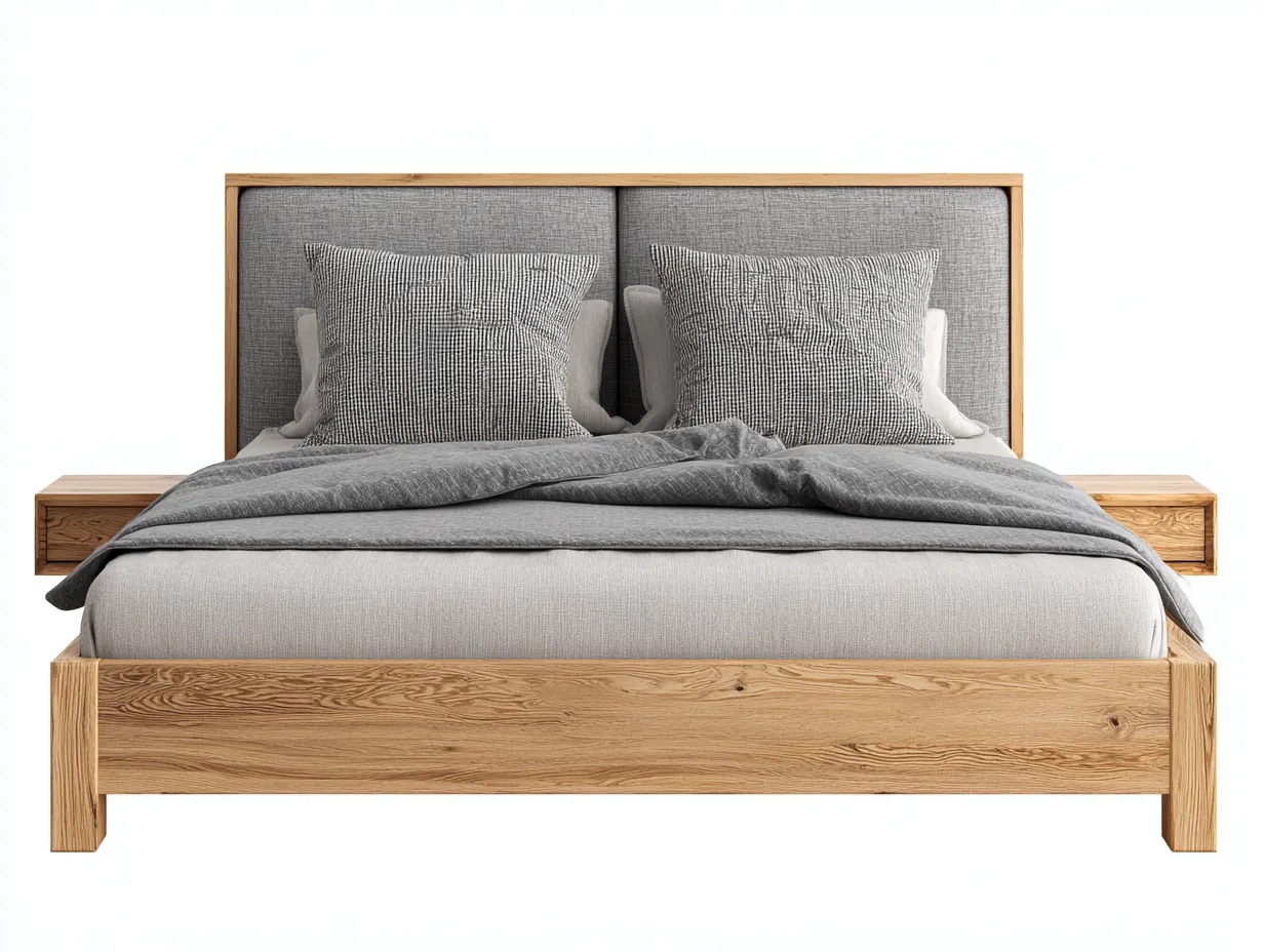 Camas dobles madera 200x160x100 cm natural-gris dormitorio moderno almacenamiento-Zitaostudio
