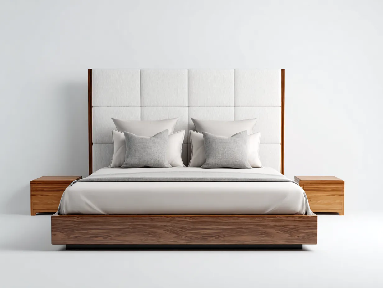Camas dobles madera y tela 200x160x120 cm color blanco y marrón diseño moderno-Zitaostudio