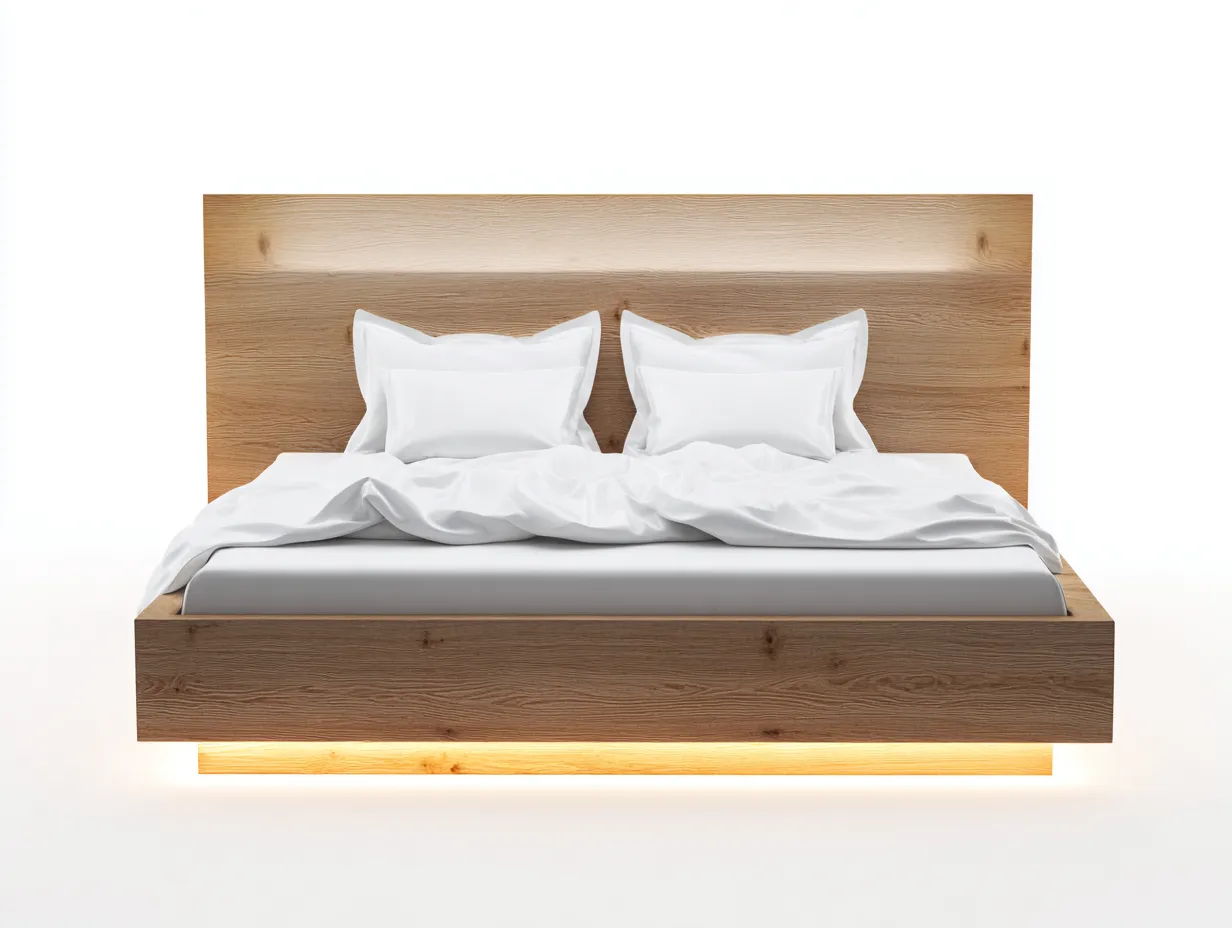 Camas dobles madera con iluminación LED 210x180x100 cm - marrón - diseño moderno para dormitorio-Zitaostudio