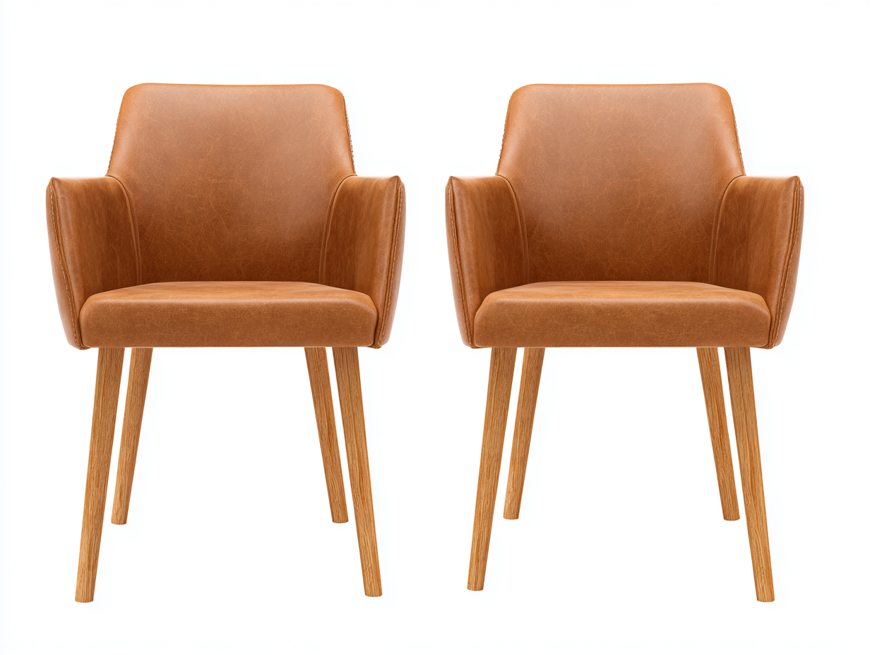 Sillas de comedor 55x60x80 cm cuero sintético marrón patas de madera maciza - diseño moderno con reposabrazos juego de 2-Zitaostudio