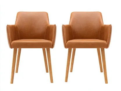 Sillas de comedor 55x60x80 cm cuero sintético marrón patas de madera maciza - diseño moderno con reposabrazos juego de 2-Zitaostudio