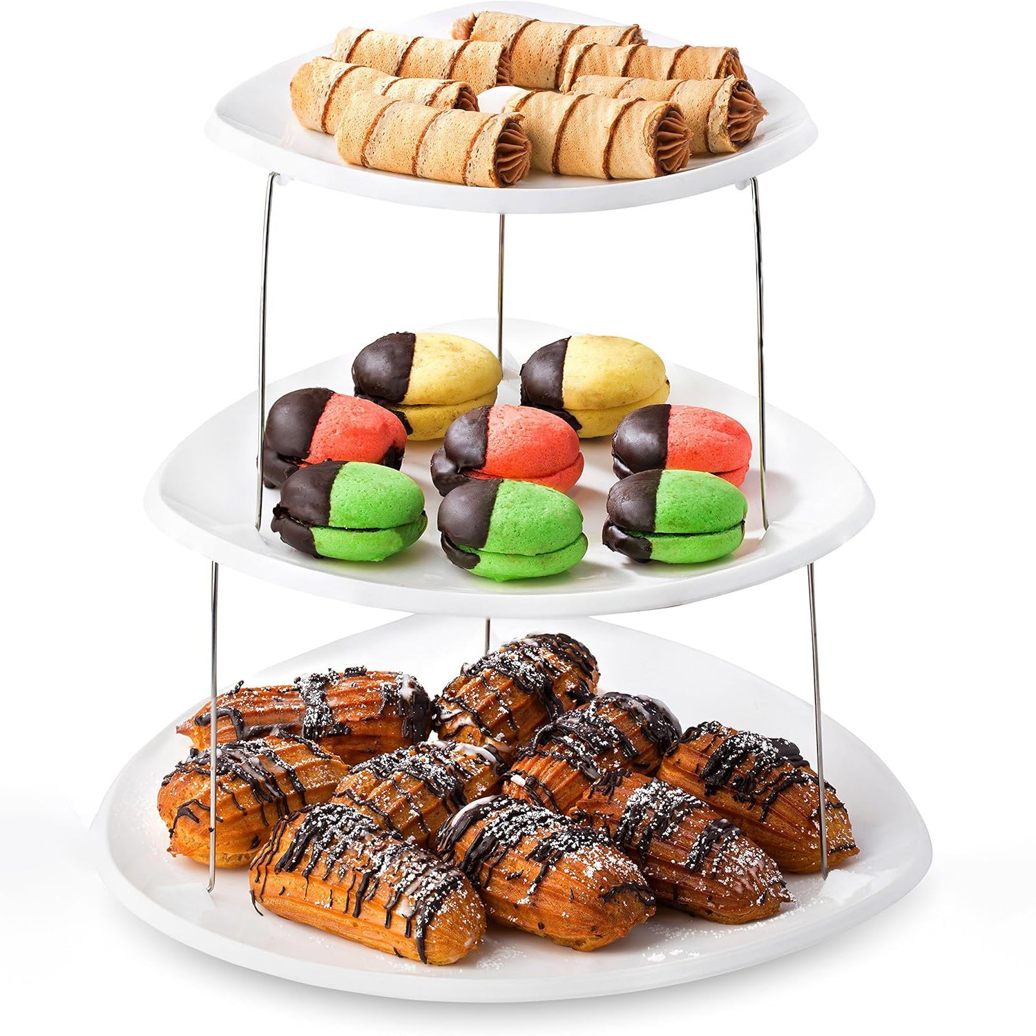 3-Tier Foldable Serving Bowl, Collapsible Snack and Fruit Tray, Space Saving Party Food Organizer for Salad, Chips, Nuts