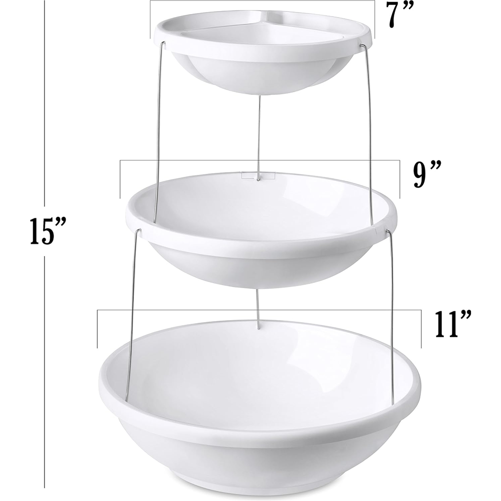 3-Tier Foldable Serving Bowl, Collapsible Snack and Fruit Tray, Space Saving Party Food Organizer for Salad, Chips, Nuts