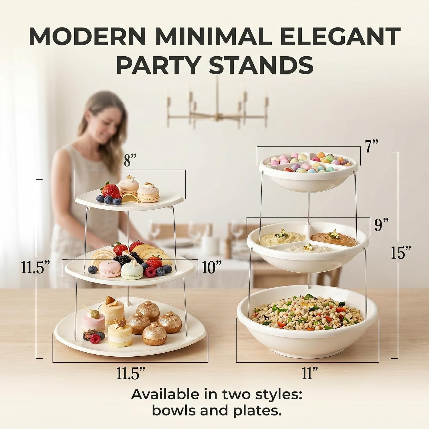 3-Tier Foldable Serving Bowl, Collapsible Snack and Fruit Tray, Space Saving Party Food Organizer for Salad, Chips, Nuts