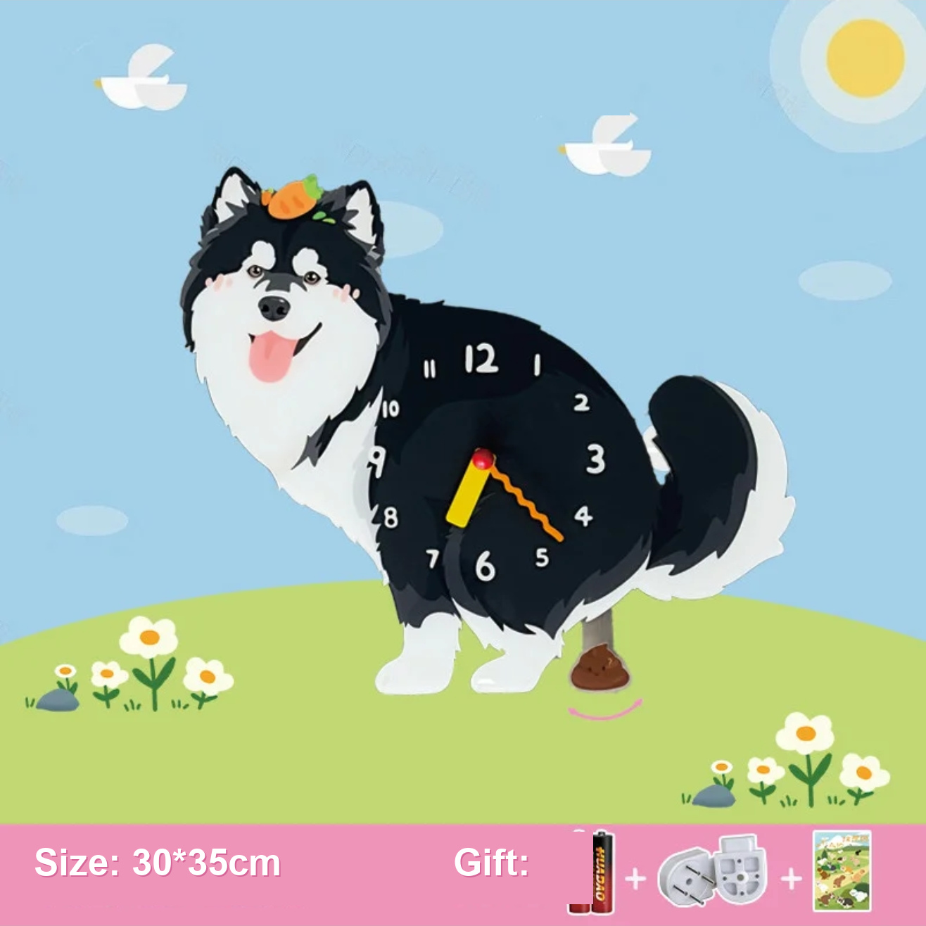 Dog Wall Clock / Pendulum Clock / Pet Shaped Decorative Wall Clock / Battery Operated Animal Clock / Home Living Room Bedroom Office Decor