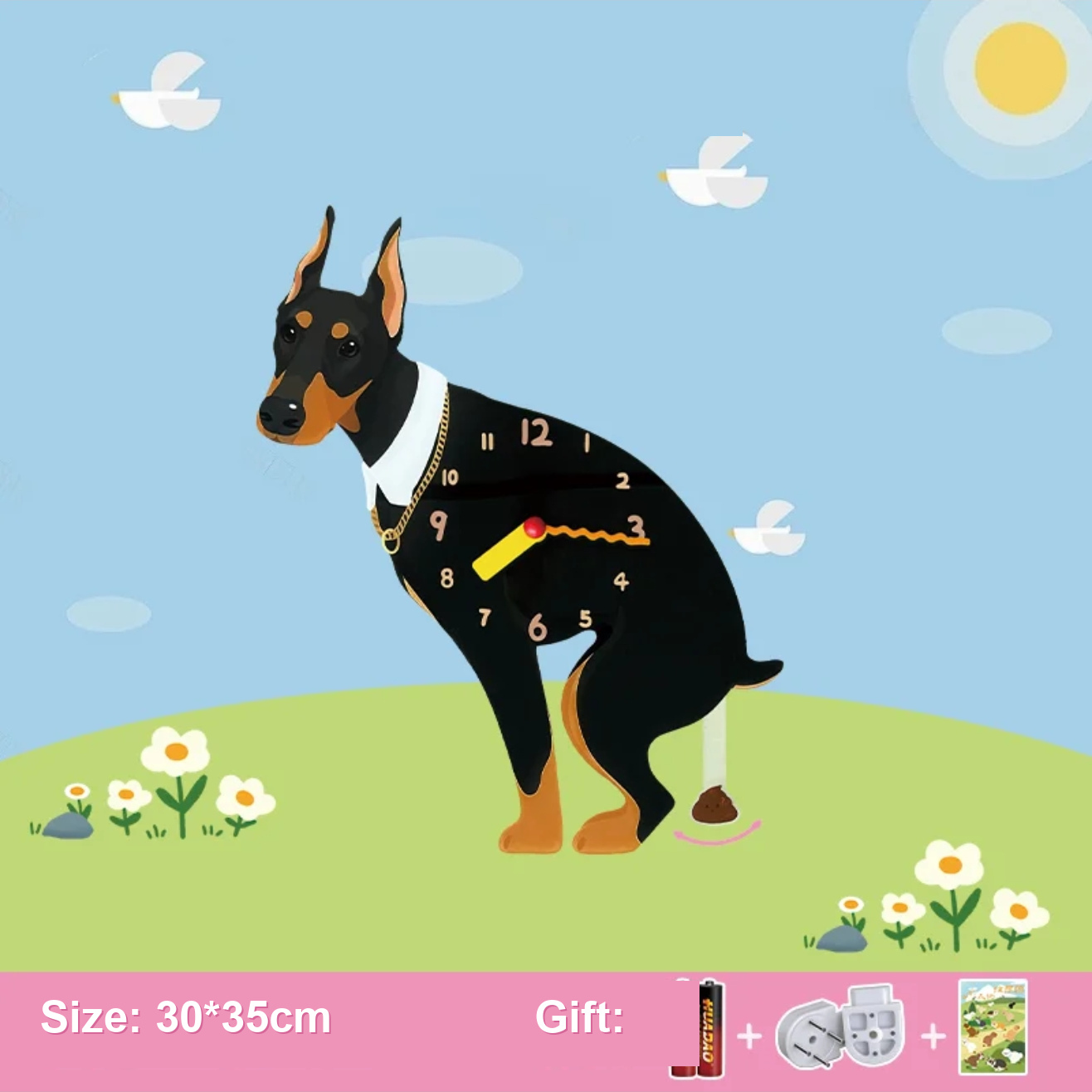 Dog Wall Clock / Pendulum Clock / Pet Shaped Decorative Wall Clock / Battery Operated Animal Clock / Home Living Room Bedroom Office Decor