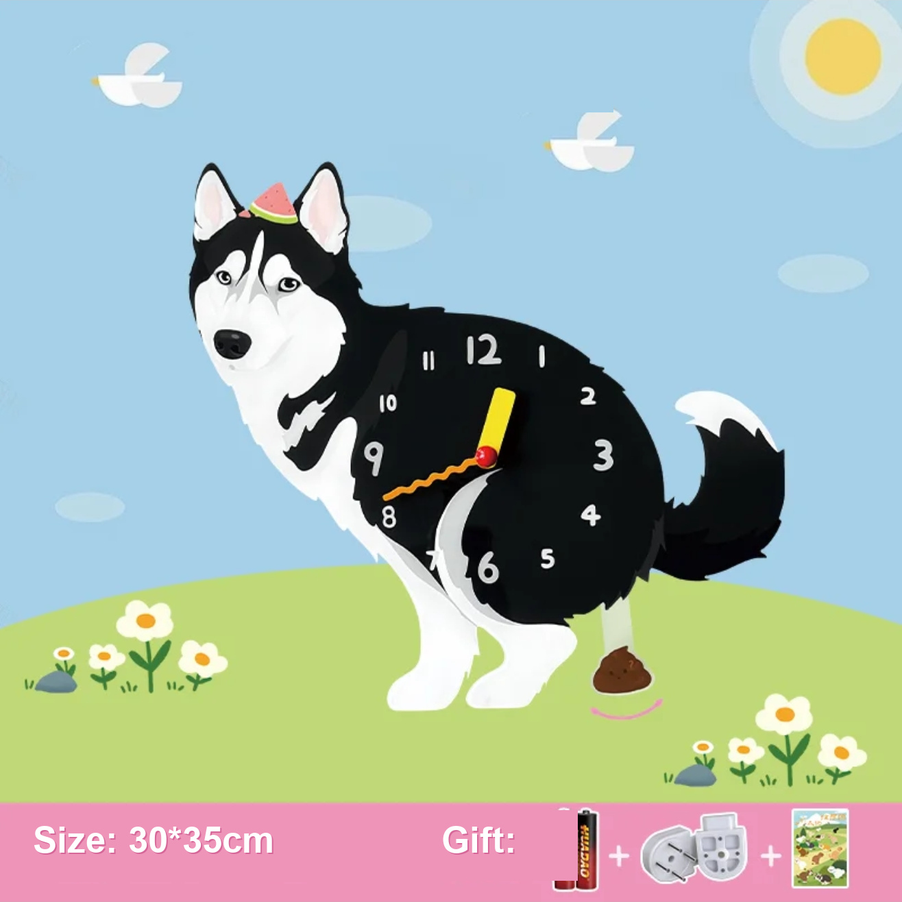 Dog Wall Clock / Pendulum Clock / Pet Shaped Decorative Wall Clock / Battery Operated Animal Clock / Home Living Room Bedroom Office Decor