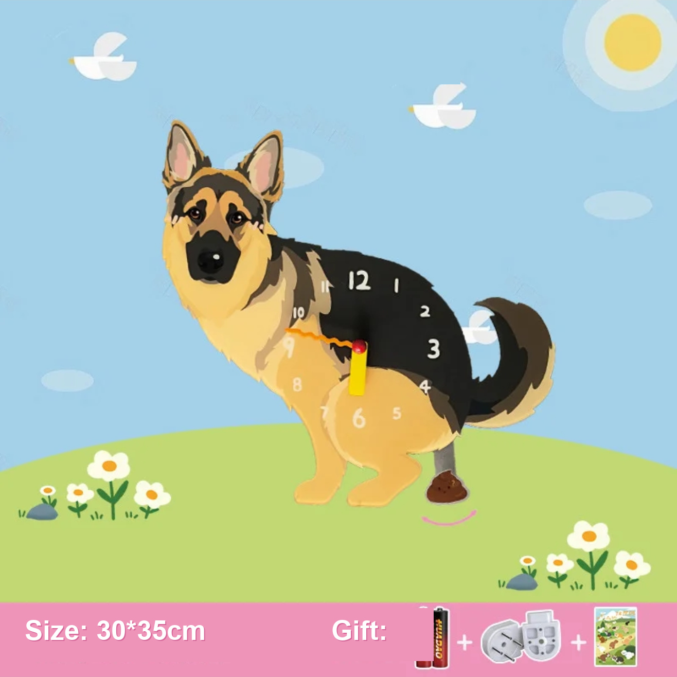 Dog Wall Clock / Pendulum Clock / Pet Shaped Decorative Wall Clock / Battery Operated Animal Clock / Home Living Room Bedroom Office Decor