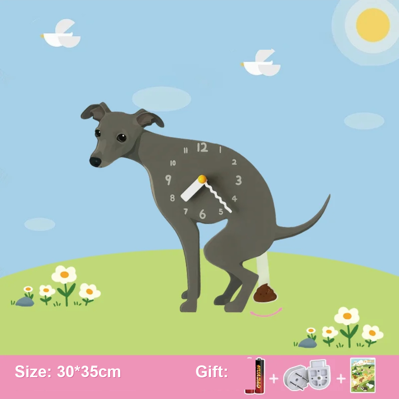Dog Wall Clock / Pendulum Clock / Pet Shaped Decorative Wall Clock / Battery Operated Animal Clock / Home Living Room Bedroom Office Decor
