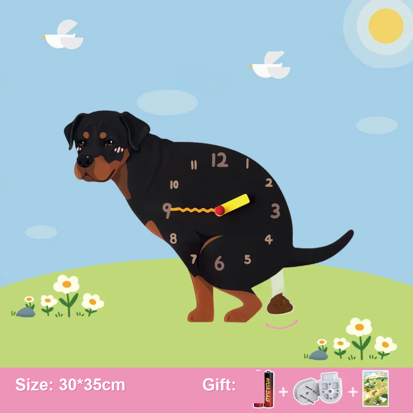Dog Wall Clock / Pendulum Clock / Pet Shaped Decorative Wall Clock / Battery Operated Animal Clock / Home Living Room Bedroom Office Decor