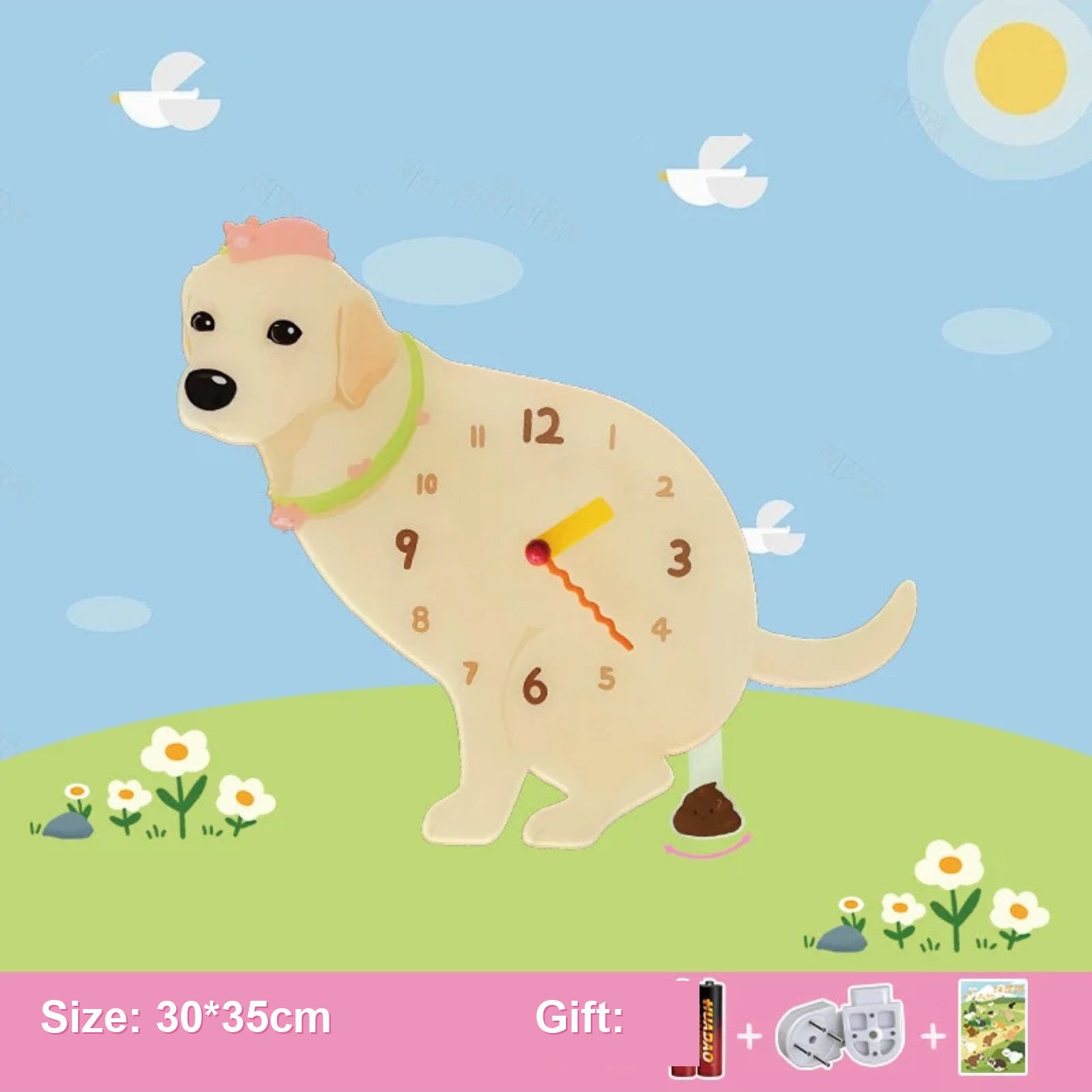 Dog Wall Clock / Pendulum Clock / Pet Shaped Decorative Wall Clock / Battery Operated Animal Clock / Home Living Room Bedroom Office Decor