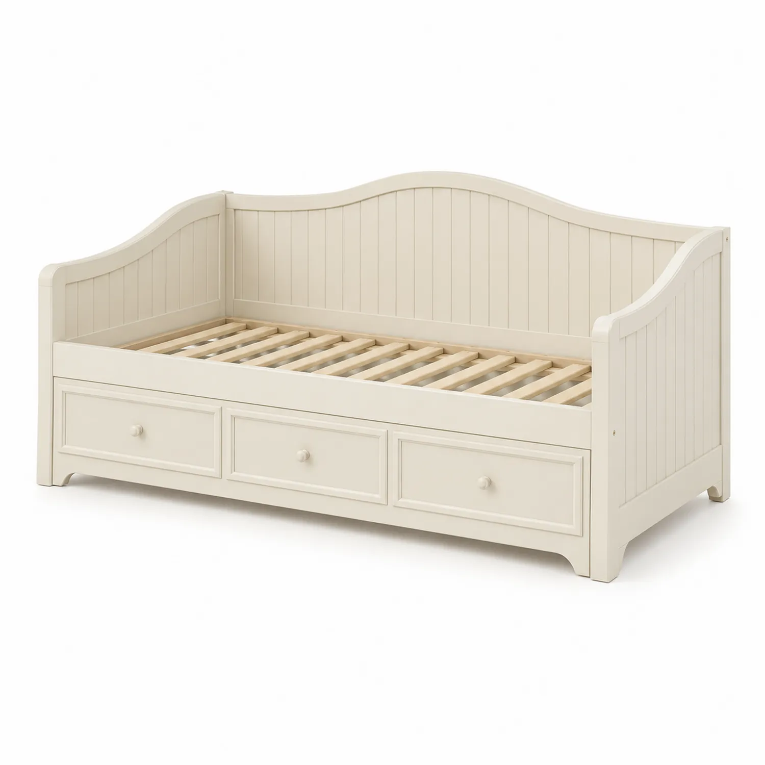 Divano letto singolo in legno con cassetti Bianco Crema
