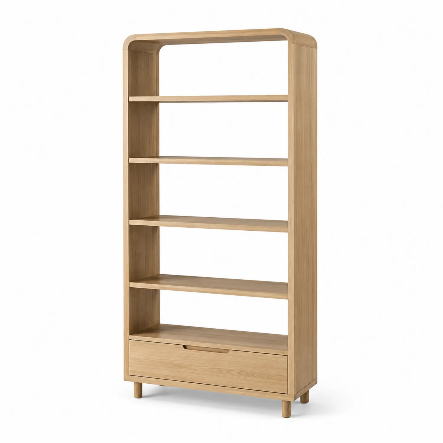 Libreria in Legno di Quercia con 5 Ripiani e Cassetto